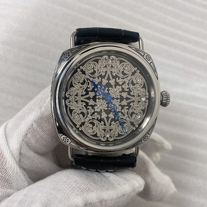 Yüksek kalite 45mm İzle yeni yüksek kalite deri erkek el sarma mekanik hareketi paslanmaz çelik kol saatleri