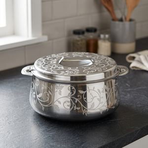 Casserole en acier inoxydable avec couvercle, design classique rond, durable, compatible gaz et induction, passe au lave-vaisselle - Product Image 1