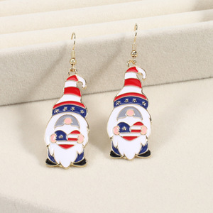 Aretes Colgantes con Diseño de Gnomo de Dibujos Animados, Chapados en Oro, para Mujer, Joyería para Fiestas, Diseño Patriótico con Bandera de Estados Unidos - Product Image 2