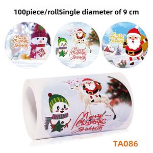 สติกเกอร์ของขวัญวันหยุดคริสต์มาสตกแต่ง กระดาษกาวเป็นมิตรกับสิ่งแวดล้อม ม้วนกระดาษเคลือบด้าน รูปทรงการ์ตูน - Product Image 4