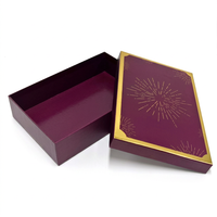 Boîte cadeau de luxe personnalisée en carton rigide avec couvercle et base en deux parties, motif soleil doré et violet, pour bijoux, cosmétiques, chocolats