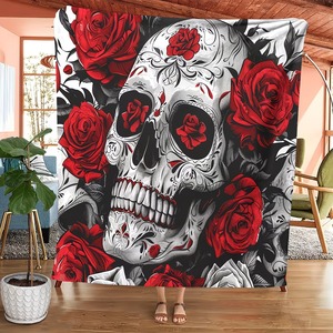 Couverture rectangulaire en flanelle douce à imprimé floral tête de mort, décoration moderne, utilisation quatre saisons, vente en gros - Product Image 3