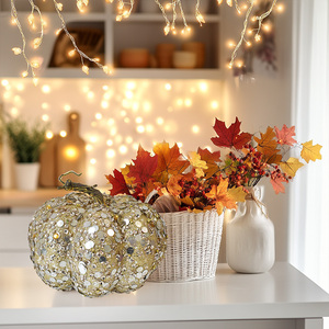 Wholesale Artificial Autumn Metallic Sequin Pumpkin Hot Selling Halloween and Thanksgiving Decorations for Valentine's Day - Product Image 3
