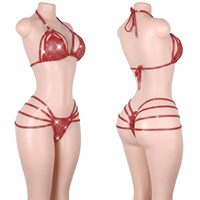 Ensemble de lingerie deux pièces réfléchissant à pois et paillettes, avec soutien-gorge et string à lacets, pour club, serveuse de bouteilles, danseuse adulte et soirées