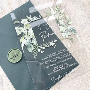 パーソナライズされたカスタム新鮮な緑のアクリル/PVC結婚式の招待状 - Product Image 1
