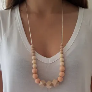 Collar de cuentas de silicona para bebé, collar de lactancia de dentición de silicona de grado alimenticio para niños, sin BPA, joyería para amamantar