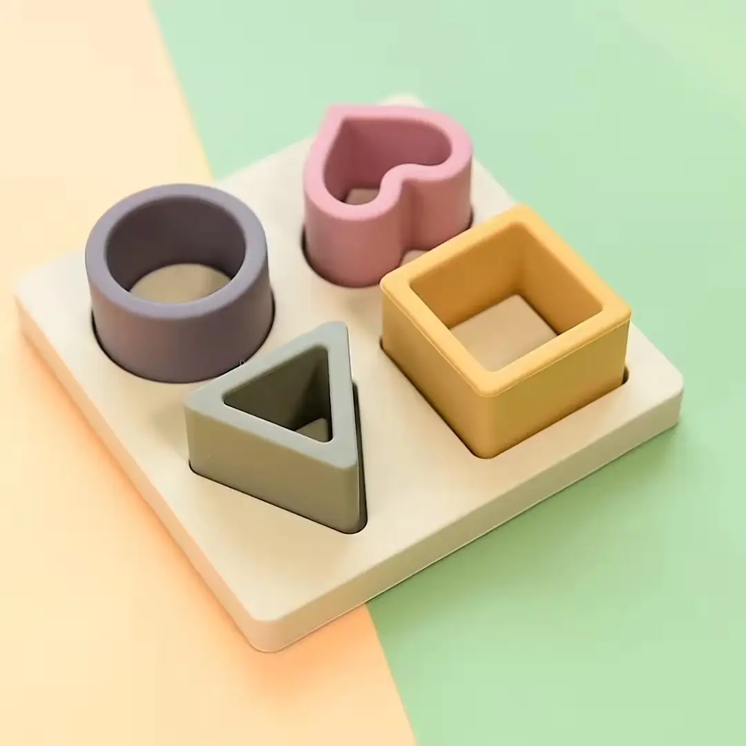 Erken eğitim ve eğlenceli oyun seti çocuklar için bebek silikon geometrik bulmaca eşleşen renkler sıralama yuvalama ve istifleme oyuncaklar
