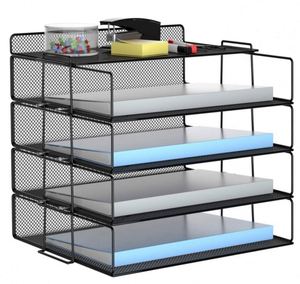 Stackable Paper <b>Tray</b> - 4-Tier Desk Organizer <b>File</b> Organizer Letter <b>Tray</b> Mesh Desktop Document Paper <b>Tray</b> Organizer - Product Image 1