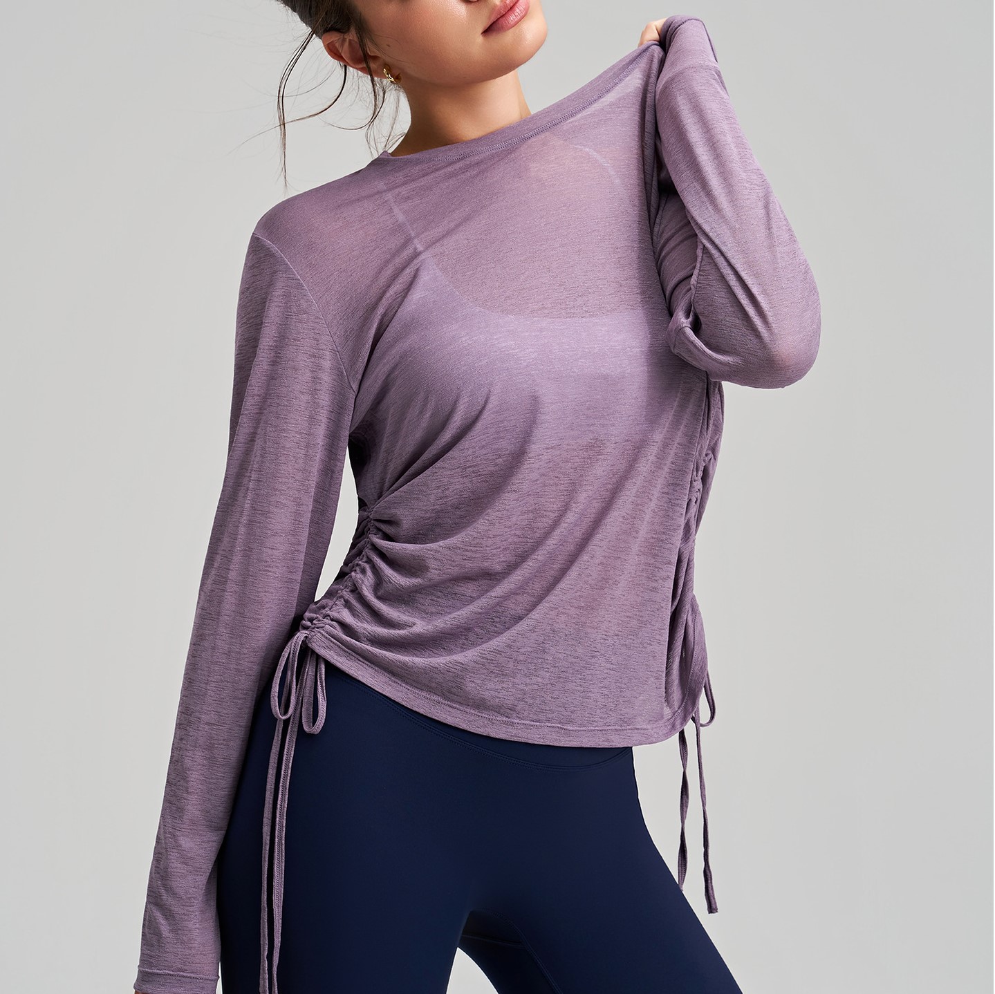 Custom Purple Round Neck Yoga TopLight Weight Long Sleeves Fitness Training Workout Yoga Top Long Sleeves for Women Pilates