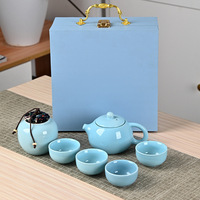 Service à thé en céramique 6 couleurs, coffret cadeau, théière, 4 tasses 40 ml, plateau en bambou, boîte à thé en porcelaine, service à thé chinois Kung Fu