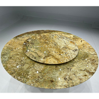 Table à manger ronde en marbre jaune de haute qualité OEM ODM pour villa, avec support brossé, mobilier de salle à manger en marbre rotatif