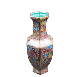 Jingdezhen Antiek Porselein Zeshoekige Vaas Home Decors Vaas Qing Dynastie Keramische Bloemenvazen