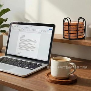 Solid Wood Coaster Round Durable Home Desktop <b>Teacup</b> Base Modern Minimalist Living Room Bedroom Dining Room - Product Image 1