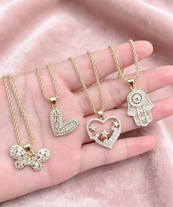 Elegant jewelry Butterfly heart Hamsa Hand Zircon Pendant Necklace charm link <b>chain</b> for Women Party Wear - Product Image 5