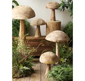 木制花园蘑菇雕像装饰植物木桩配件户外草坪摆件雕像