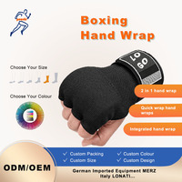 Vendas de mano elásticas de poliéster con acolchado de gel de 4 mm, medio dedo, para Muay Thai y Boxeo, de ajuste rápido, 2 en 1, protector de mano