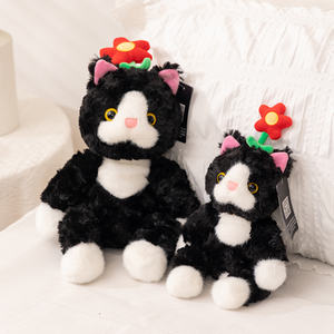 Recién llegado, simulación de gato negro de peluche con pequeña flor, Animal de peluche, decoración del hogar, regalo de cumpleaños para niños, juguete de gato suave - Product Image 5