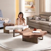 Ensemble Table Basse Créative et Tendance, Salon Moderne Simple, Table Basse Irrégulière Italienne pour Petit Appartement en Bois Massif