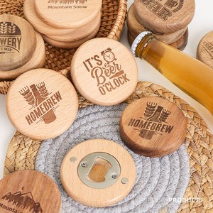 Ouvre-bouteille magnétique en bois gravé personnalisé, ouvre-bouteille rond en bois, aimant décoratif pour réfrigérateur, autocollant, cadeau, souvenir - Product Image 2