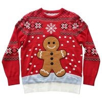 Pull tricoté de Noël douillet 100 % acrylique, chaud et doux, imprimé bonhomme en pain d'épices et flocon de neige, anti-boulochage, respirant
