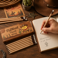 FLOWood Western Cowboy Chick, ensemble de 12 crayons de couleur en bois, crayons de couleur pour enfants, dessins animés mignons