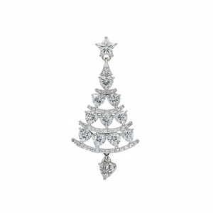E1937 Colgante de Árbol de Navidad de Oro Blanco con Diamantes, Regalo Encantador para Mujer, Diamante Natural de Color D con Corte Corazón, Joyería - Product Image 1