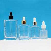 Bouteilles compte-gouttes carrées en verre transparent 30ml 50ml 100ml flacons compte-gouttes en verre rectangle d'huile essentielle avec pipette