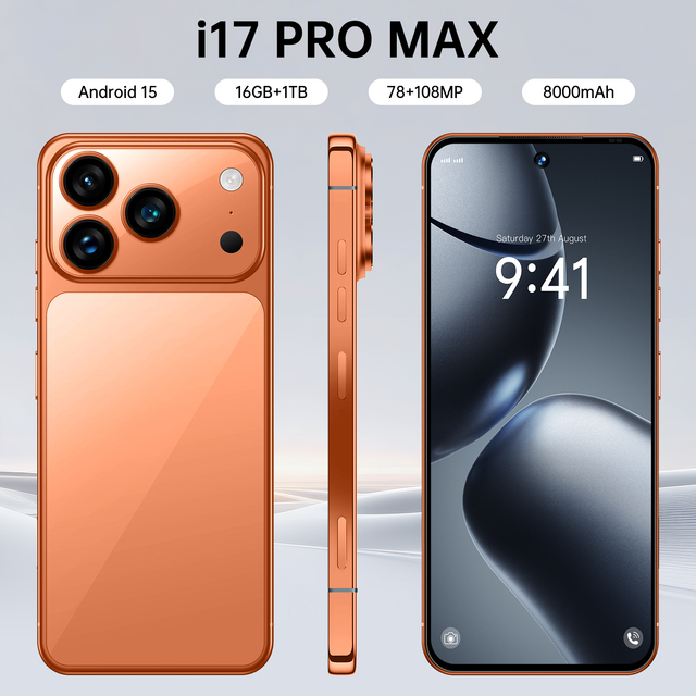 I17 Pro Max Gray 5G Smartphone Android 7.3 Inch HD OLED 90Hz Display 108MP Camera Dual SIM 1TB 65W Quick Charging French English