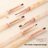 Stylo à ongles liquide en acrylique à long manche, double embout professionnel, à tête plate large, pour nail art UV, pour la peinture de chrysanthèmes et le dessin de lignes