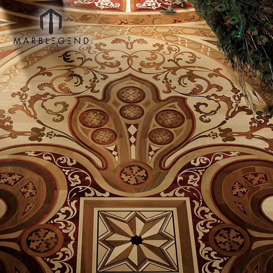 Bespoke luxury flooring design natural artistic wooden parquet marquetry medallion floor