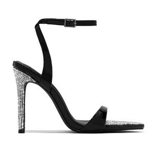 Sandales à talons hauts pour femmes avec bride à la cheville, ornées de strass, à bout pointu, en cuir métallisé, pour soirées et bals - Product Image 6