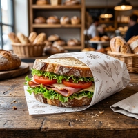Papier ciré approuvé par la FDA, imprimé sur mesure, de qualité alimentaire, résistant à la graisse, avec revêtement PE, pour l'emballage des sandwichs des restaurants