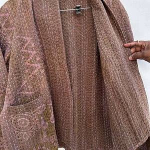 Gypsy Thread Kantha Hand Woven Women's Regular Autumn Finished Reversible Breathable Cotton <b>Winter</b> <b>Quilted</b> Jacket Floral - Product Image 2