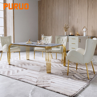 Ensemble de salle à manger moderne pour petit espace, table à manger en marbre artificiel pour 6 personnes et chaises en cuir PU, 7 pièces