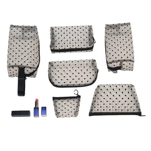 Women heart Dot Flocking Cosmetic Bag Yarn Small Toiletry Bag Transparent Makeup Bag Honeycomb Mesh pouch