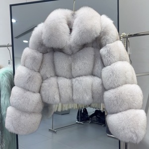 Veste chaude en fourrure de renard véritable <span class=keywords><strong>RX</strong></span> Natural White Cropped pour femmes, col rabattu, hiver, épaisse, luxe, véritable fourrure. - Product Image 4