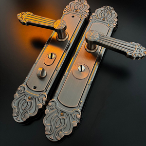 Poignée de porte de villa ancienne en laiton massif rouge au design moderne, quincaillerie de panneau haut de gamme pour entrées d'appartements de luxe - Product Image 2