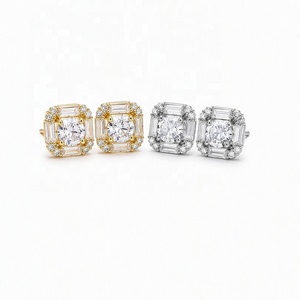 Orecchini a perno con zirconi cubici (CZ) placcati oro e argento, con taglio baguette, rotondo e quadrato, stile Iced Out, gioielli hip hop di tendenza - Product Image 2