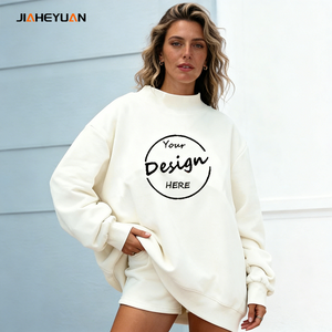 <span class=keywords><strong>Felpa</strong></span> da donna personalizzata all'ingrosso in cotone pesante, ricamata, in morbido pile, con collo alto, girocollo o collo a lupetto, oversize - Product Image 3