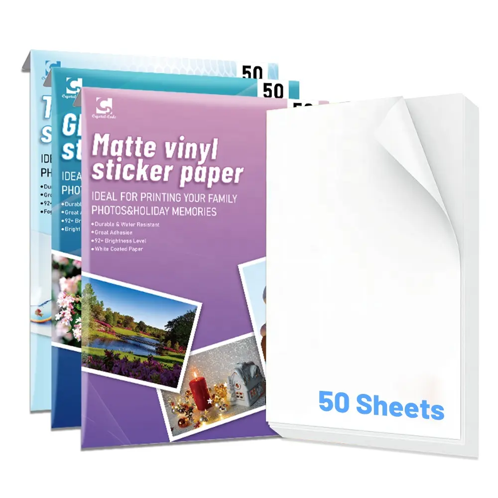 Folha transparente para impressora jato de tinta, folha autoadesiva branca A4 para impressão, adesivo de vinil à prova d'água, papel brilhante