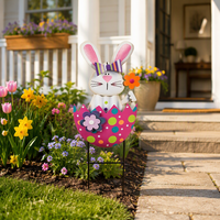 Piquets de jardin en métal résistants aux intempéries, motif lapin mignon et œuf de Pâques, décorations de jardin de Pâques pour pelouse et patio extérieurs