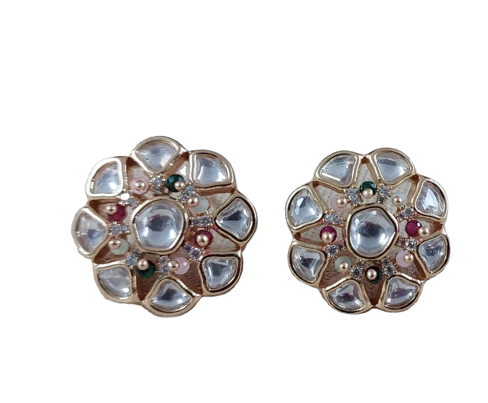 Indian Stylish Kundan Earrings Gold Plated Dangle Girls & Women Brass Jewelry Kundan Stud Earrings