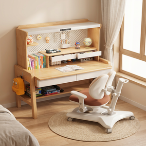 Wood Study <b>Desk</b> with Bookshelf Storage Drawer Adjustable Kids <b>Computer</b> <b>Desk</b> Furniture Set - Product Image 3