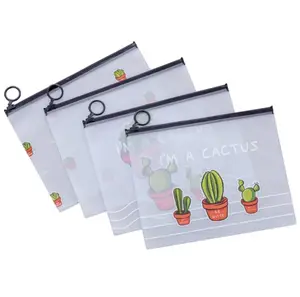 Sac de rangement pour bagues de cactus, petit sac de rangement frais transparent givré de grande capacité pour papeterie d'étudiant sac à crayons