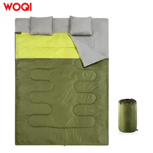 WOQI large waterproof adult double sleeping bag with 2 pillows, suitable for all season camping and hiking backpacks