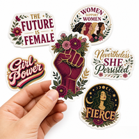 Autocollants personnalisés découpés à la forme, finition mate, collection « Girl Power » féministe, autocollants adhésifs pour étui de guitare et glacière, vente en gros