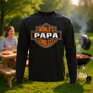 T-shirt pour adulte à manches longues et col rond imprimé en sérigraphie « Worlds Coolest Papa », cadeau pour la fête des pères - Product Image 3