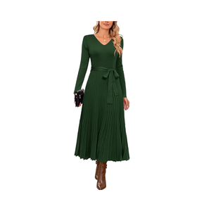 Abito Maglione Autunnale da Donna a Maniche Lunghe in Maglia, Personalizzato OEM, con Pieghe e Cintura in Vita, in Misto <span class=keywords><strong>Lana</strong></span> Stile Europeo e Americano 2026 - Product Image 1