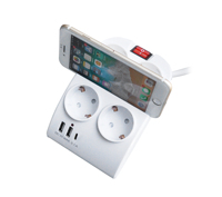 Bureau d'extension de prise moderne Prise allemande 4 voies 16A 230V avec support de téléphone portable