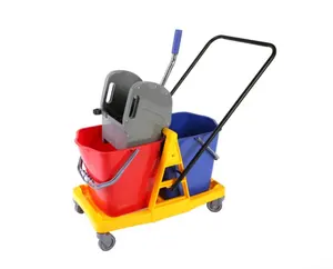 Carrello strizzatore a doppio secchio con supporto in plastica da 46L